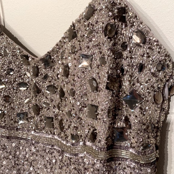 Aidan Mattox Party Dress sequined and beaded spaghetti straps in Platinum size 8 - Picture 6 of 13